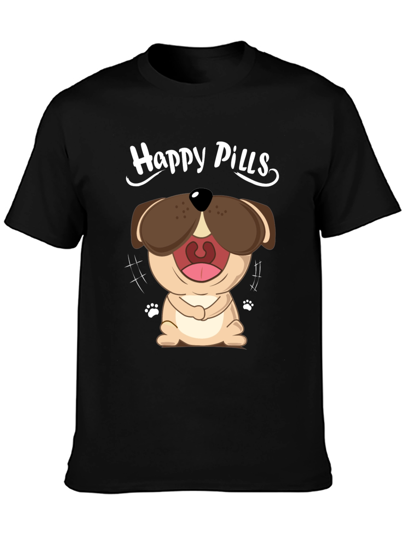 Happy Pills Dog Graphic T-Shirt - Black Cotton Tee
