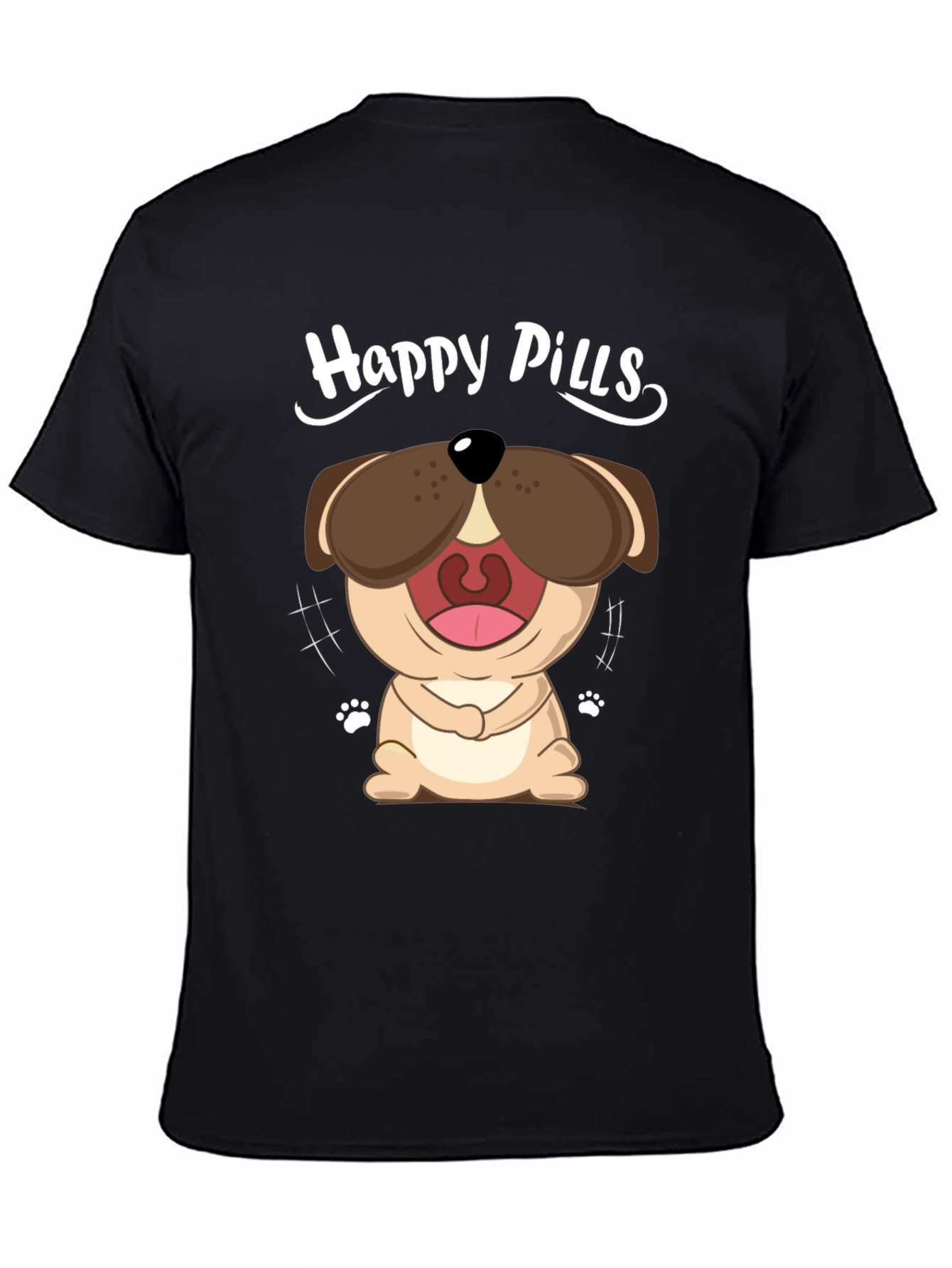 Happy Pills Dog Graphic T-Shirt - Black Cotton Tee