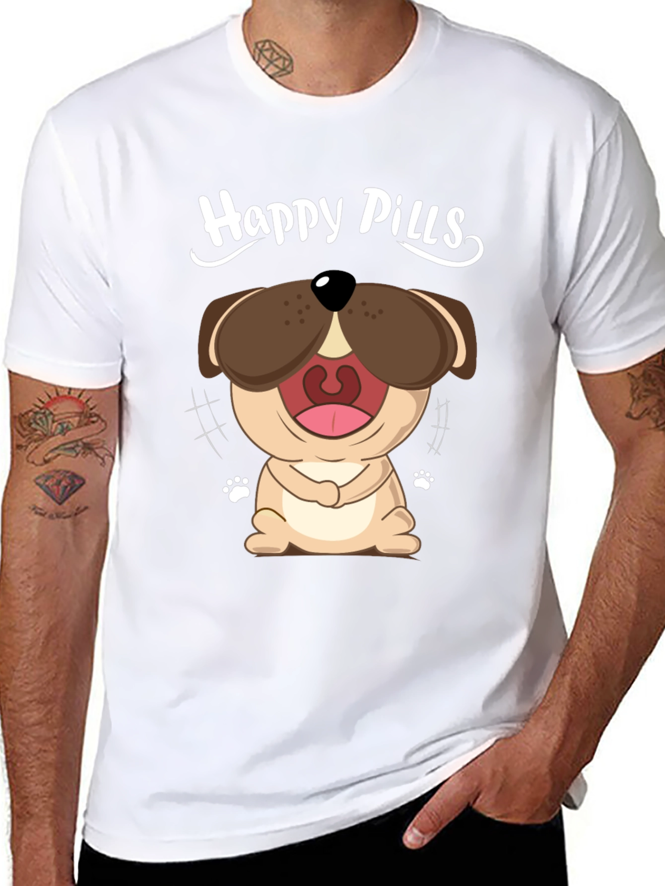 Happy Pills Dog Graphic T-Shirt - Black Cotton Tee