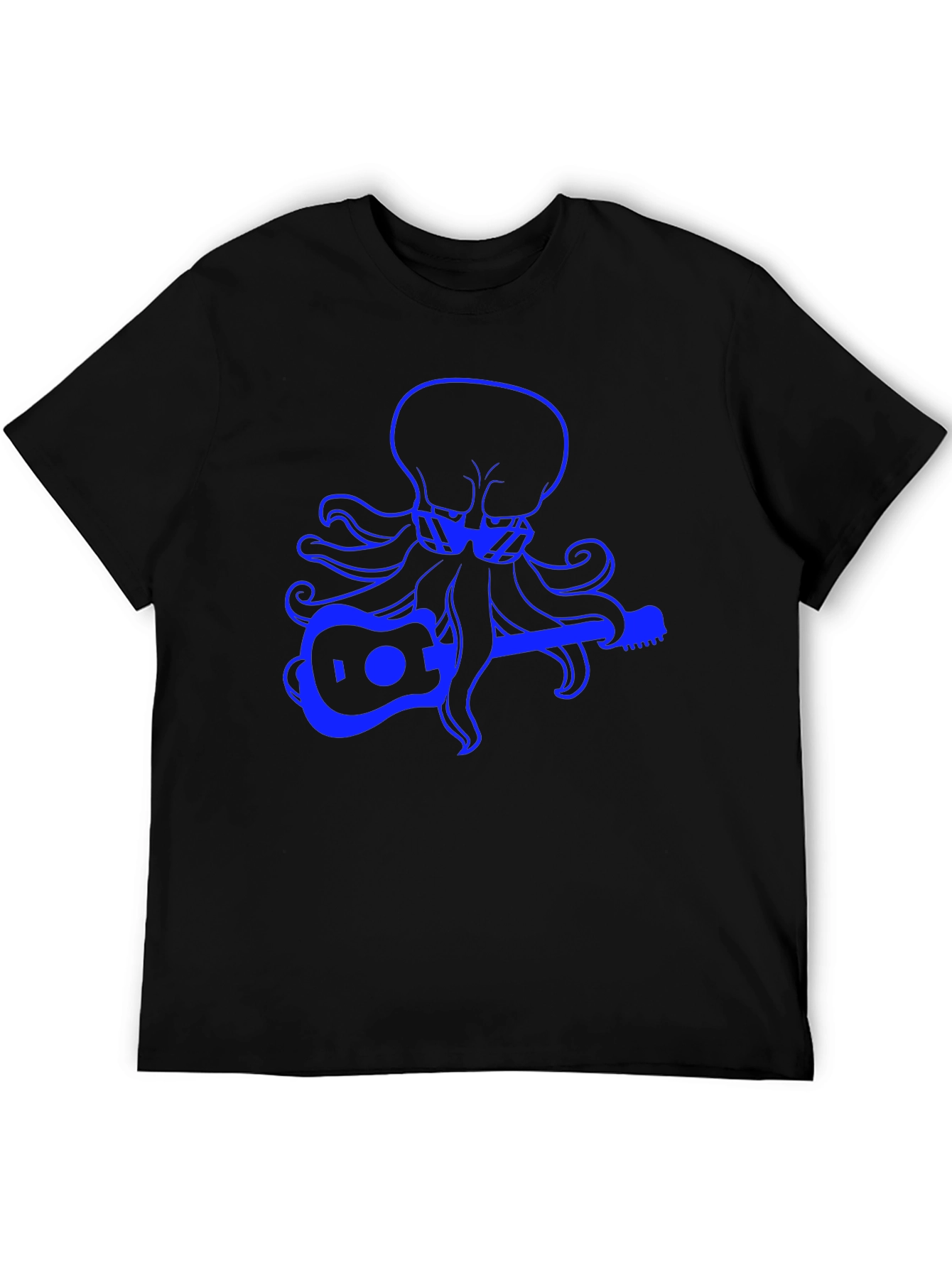 Octopus Guitar Player Graphic Tee - Black Cotton T-Shirt