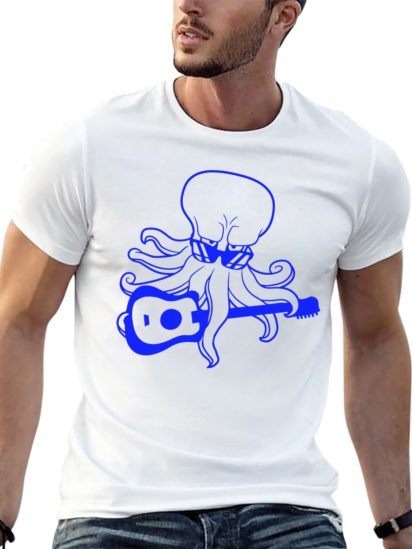 Octopus Guitar Player Graphic Tee - Black Cotton T-Shirt