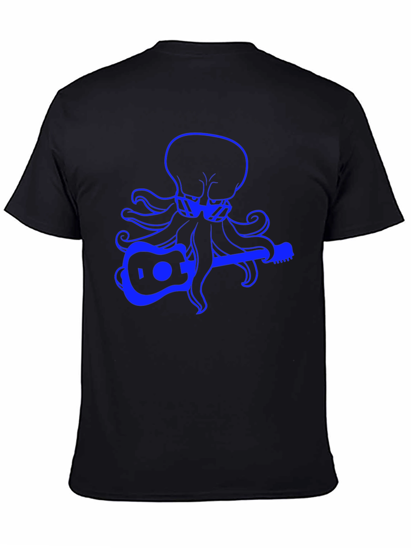 Octopus Guitar Player Graphic Tee - Black Cotton T-Shirt