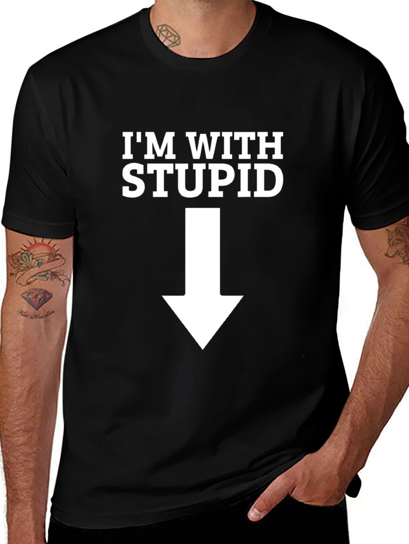Im With Stupid Funny Black T-Shirt