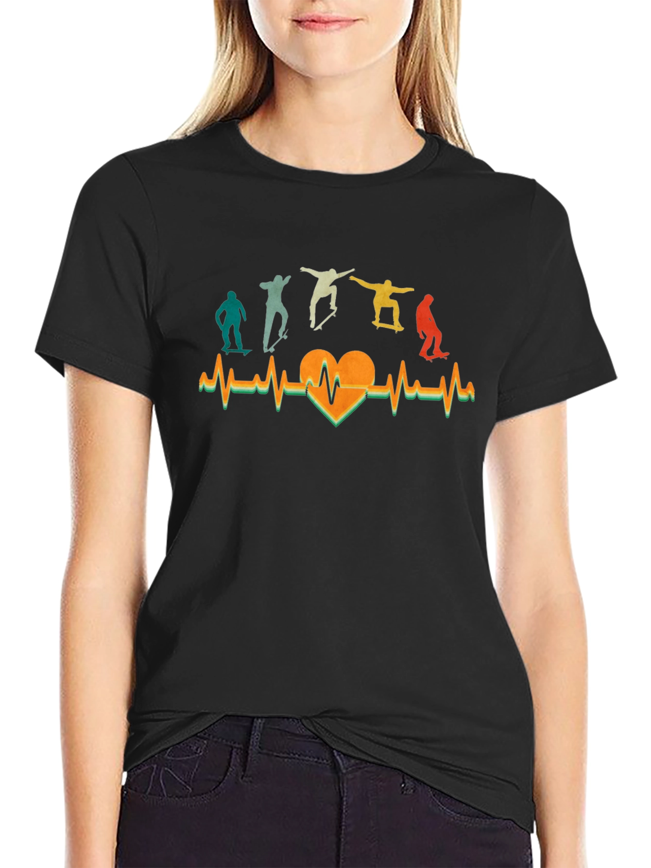 Skateboarding Heartbeat T-Shirt - Cool Retro Design