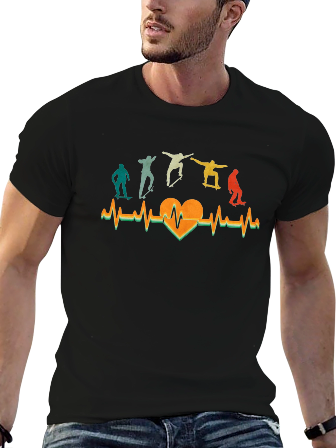 Skateboarding Heartbeat T-Shirt - Cool Retro Design