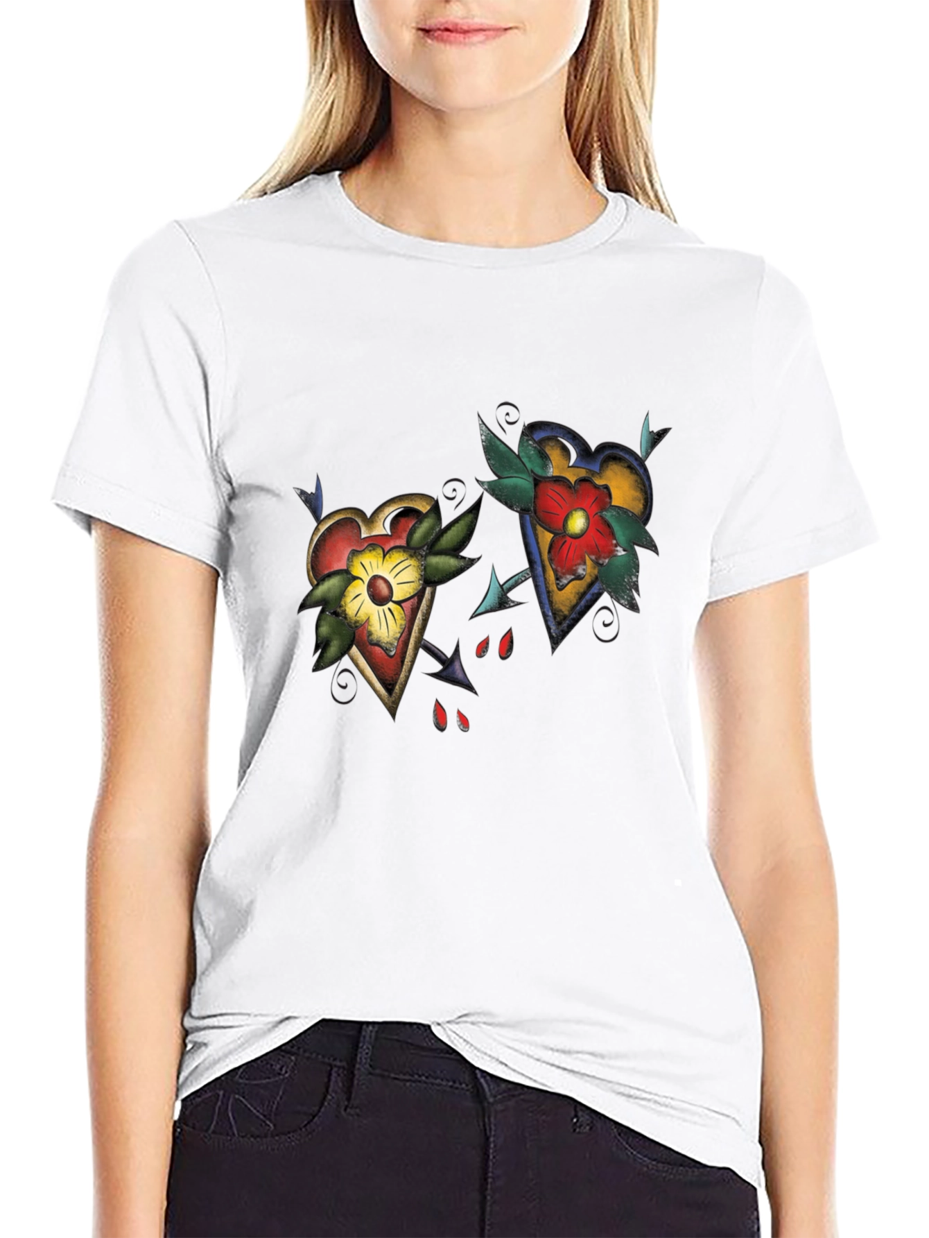 Heart Tattoo Graphic Black T-Shirt