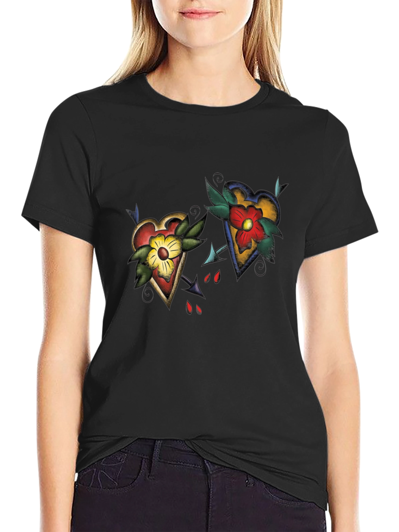 Heart Tattoo Graphic Black T-Shirt