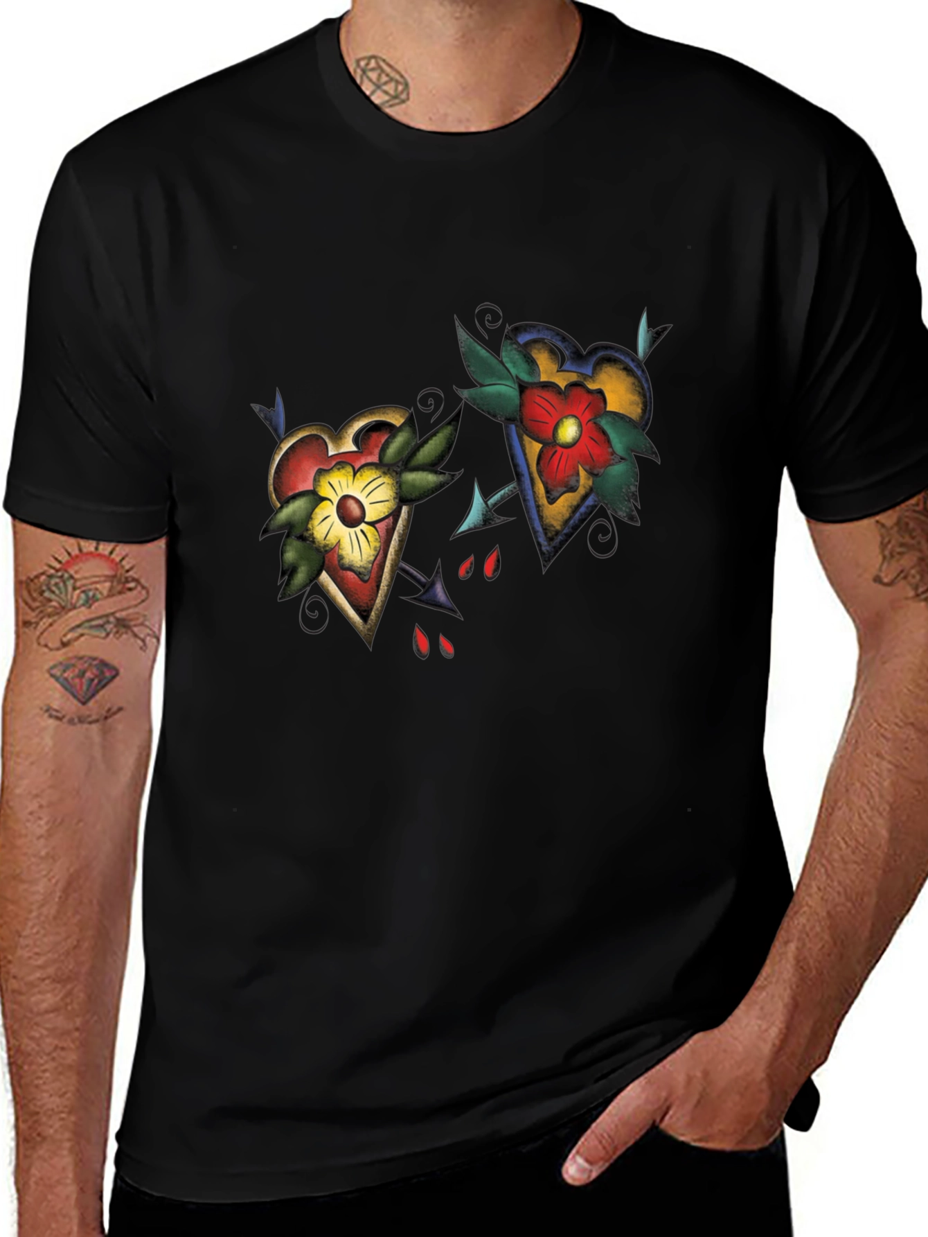 Heart Tattoo Graphic Black T-Shirt