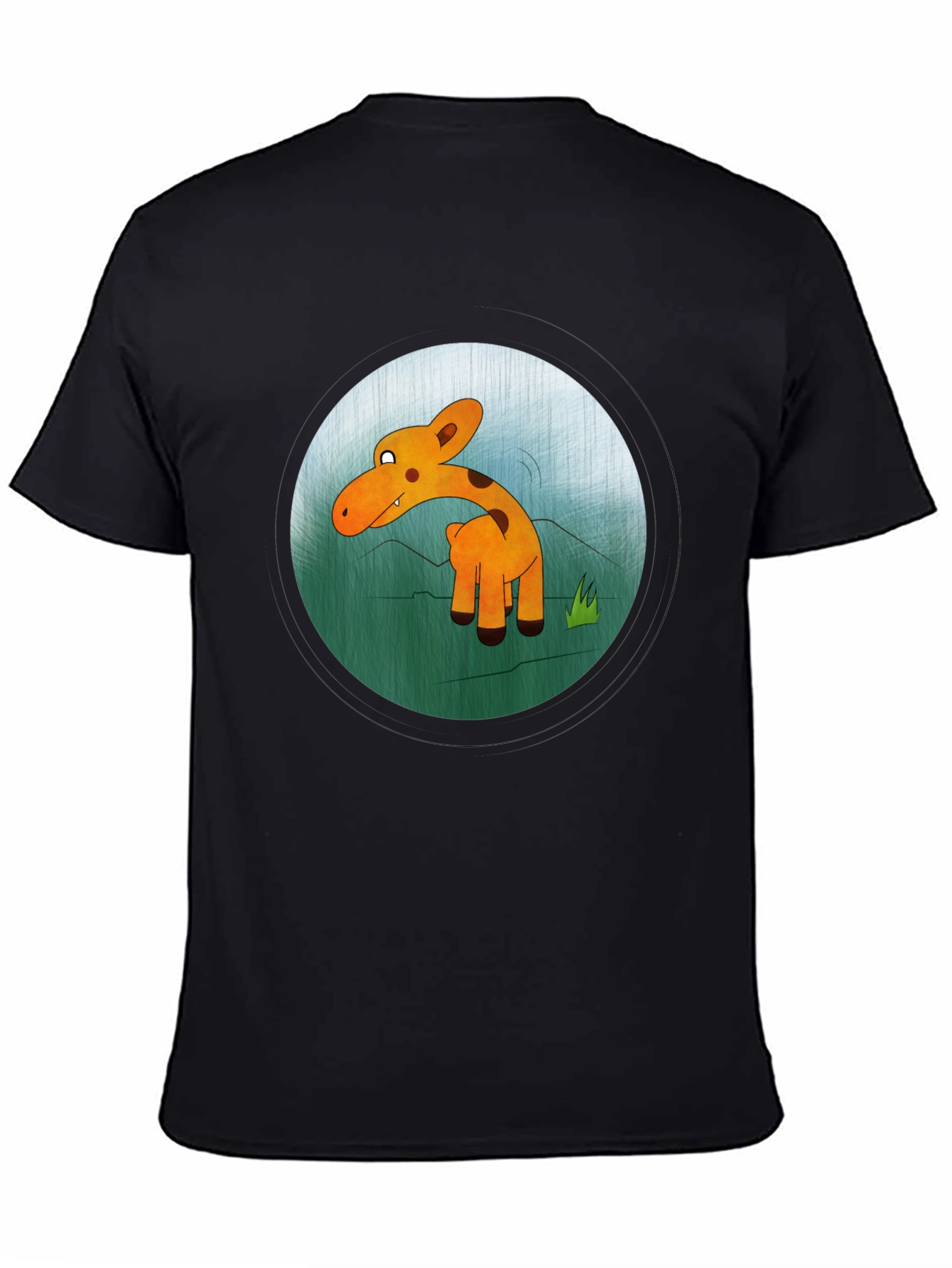 Cartoon Giraffe Graphic Black T-Shirt