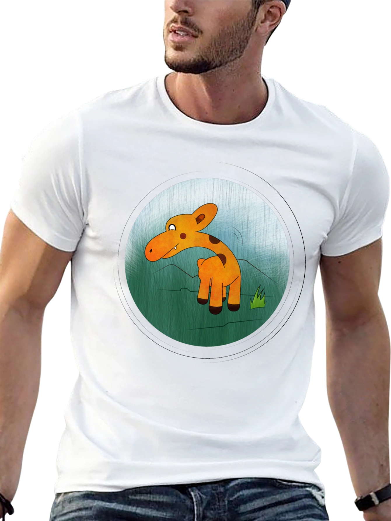 Cartoon Giraffe Graphic Black T-Shirt