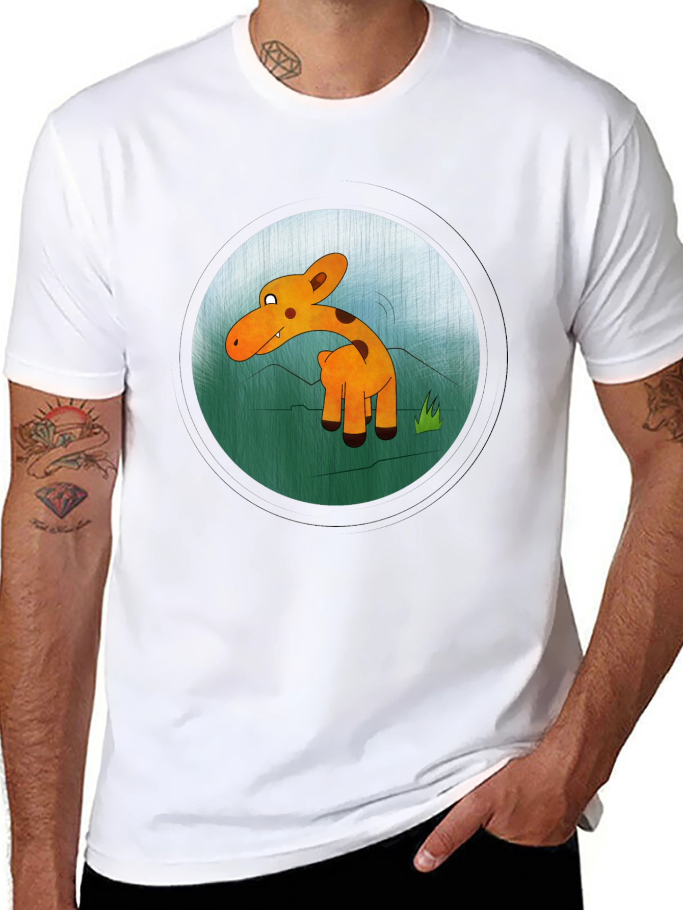 Cartoon Giraffe Graphic Black T-Shirt