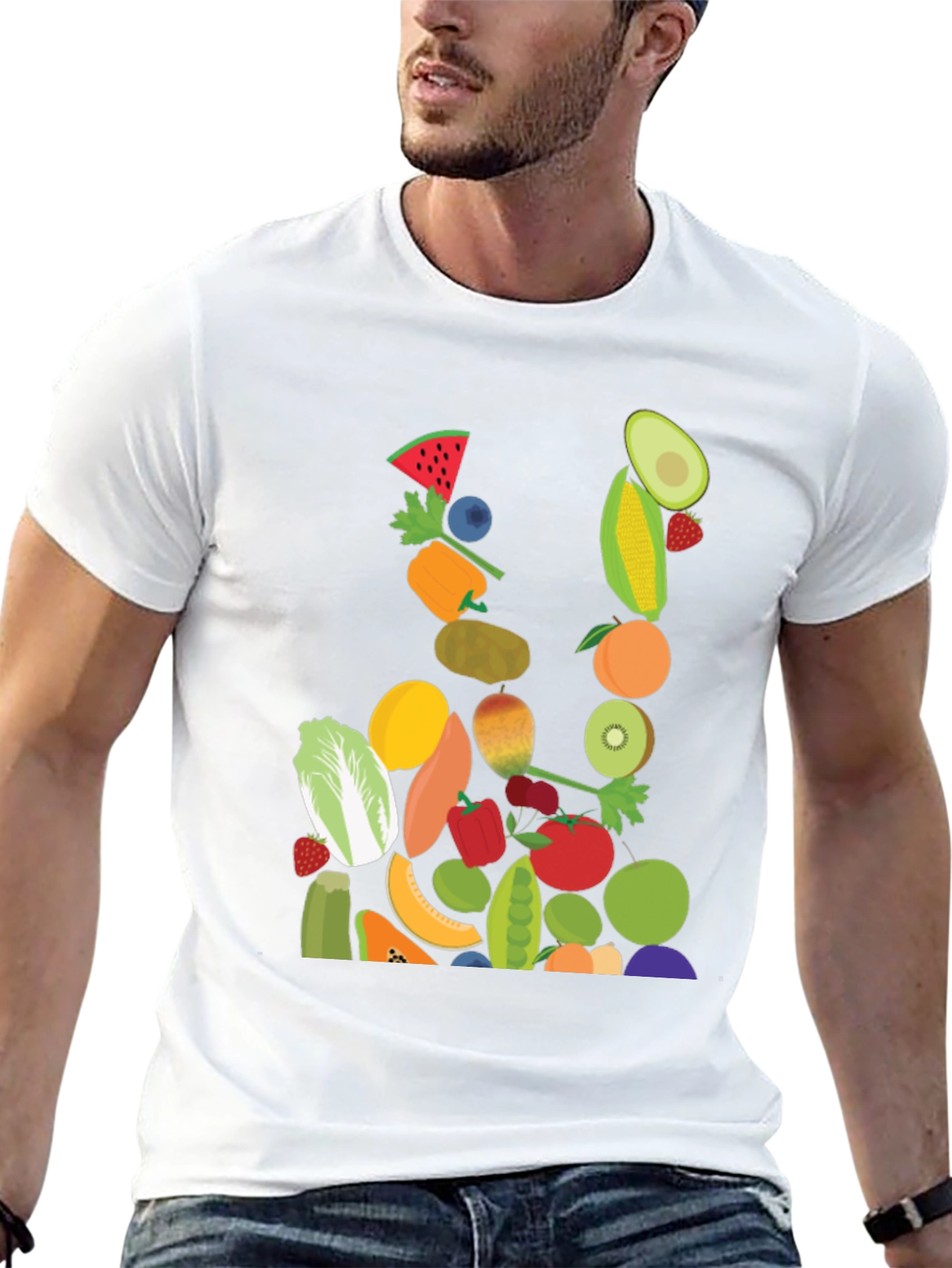Fruit & Veggie Print Black T-Shirt