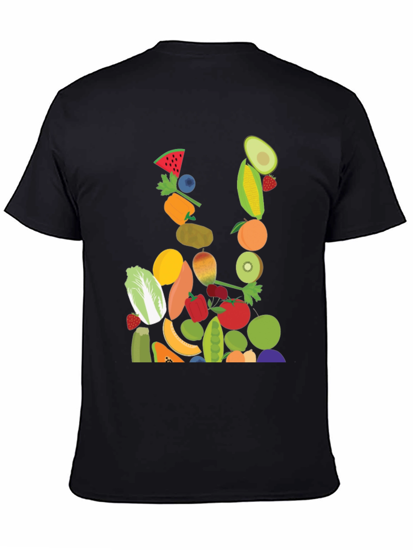 Fruit & Veggie Print Black T-Shirt