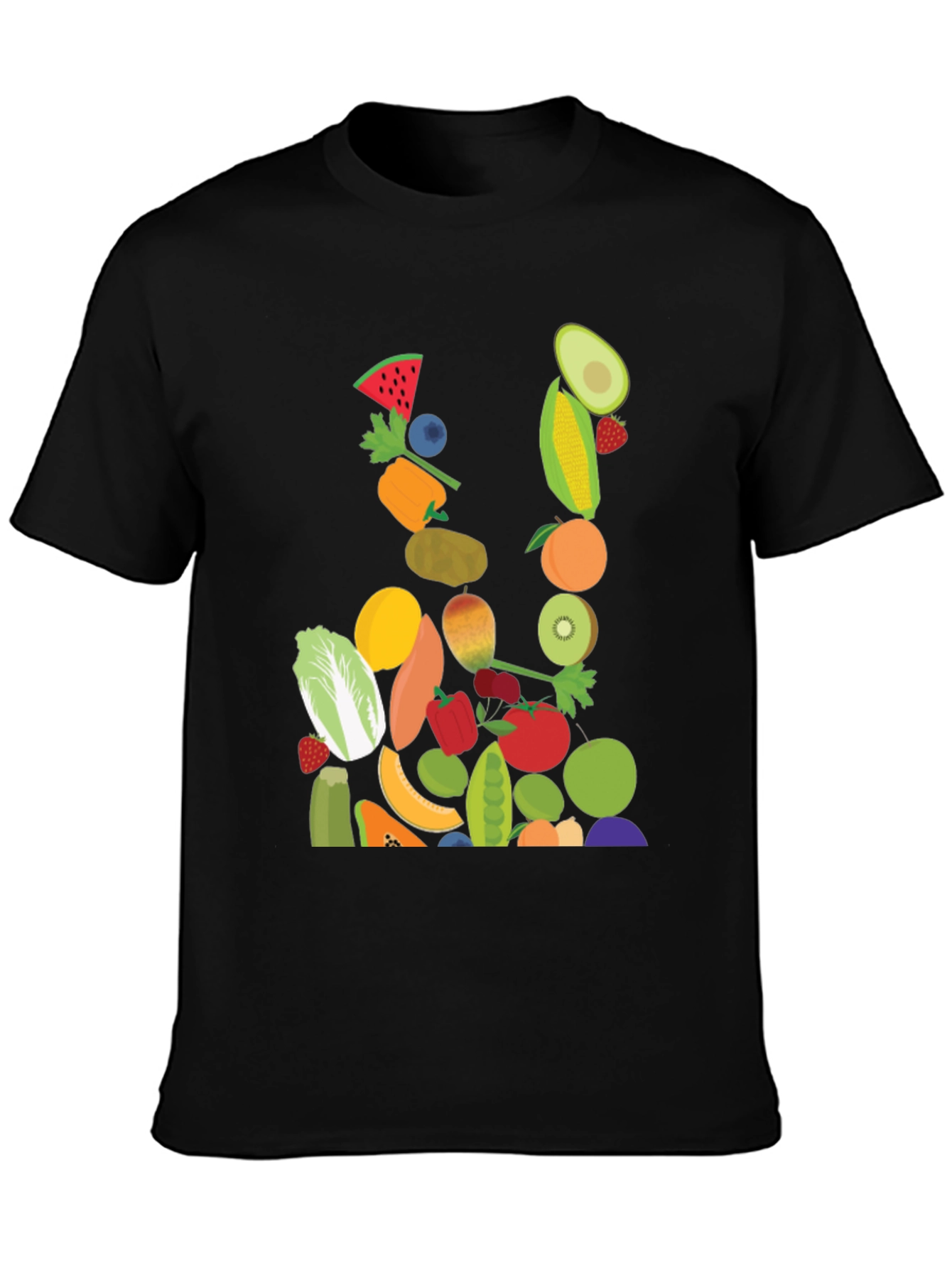 Fruit & Veggie Print Black T-Shirt