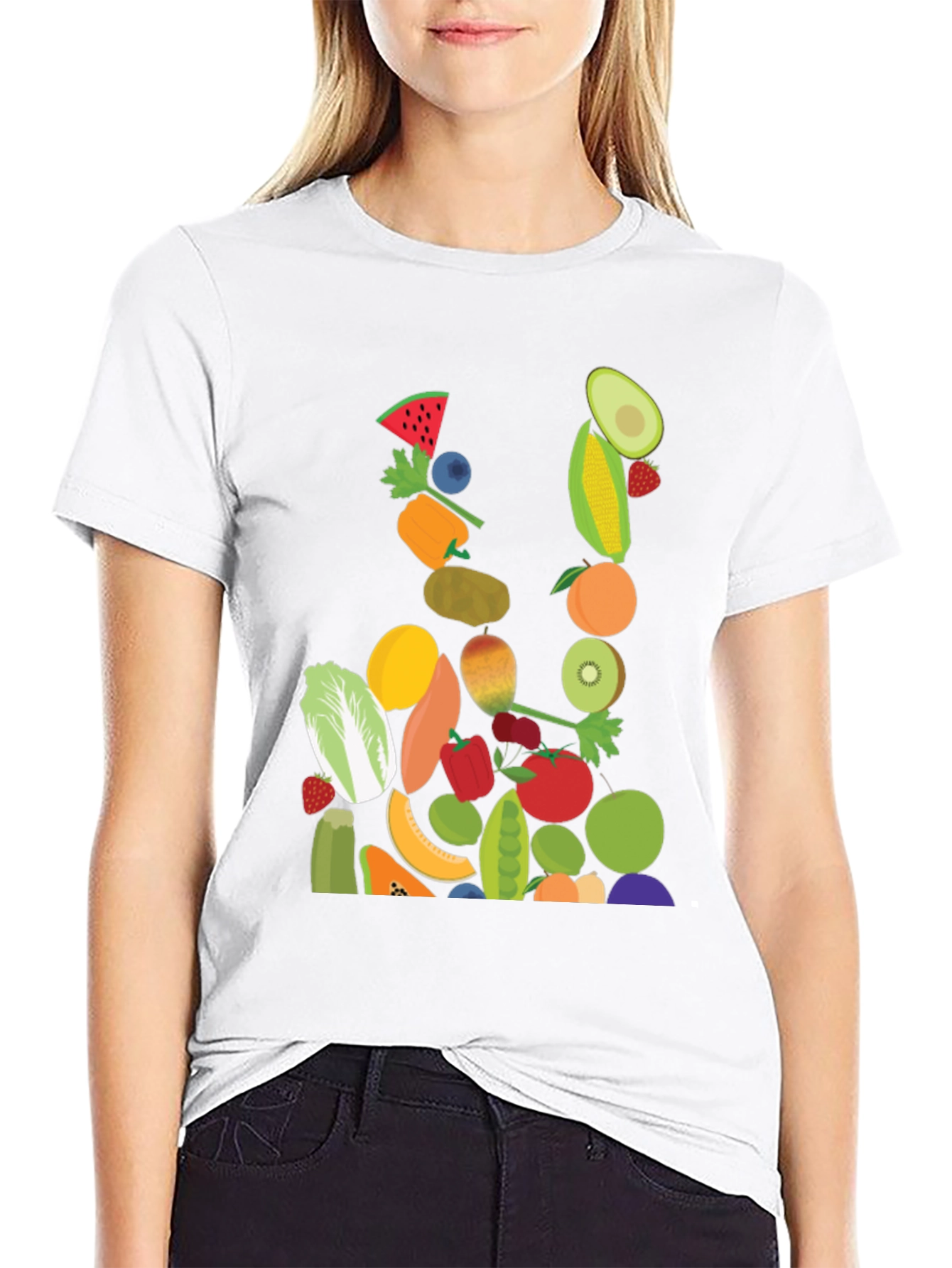 Fruit & Veggie Print Black T-Shirt