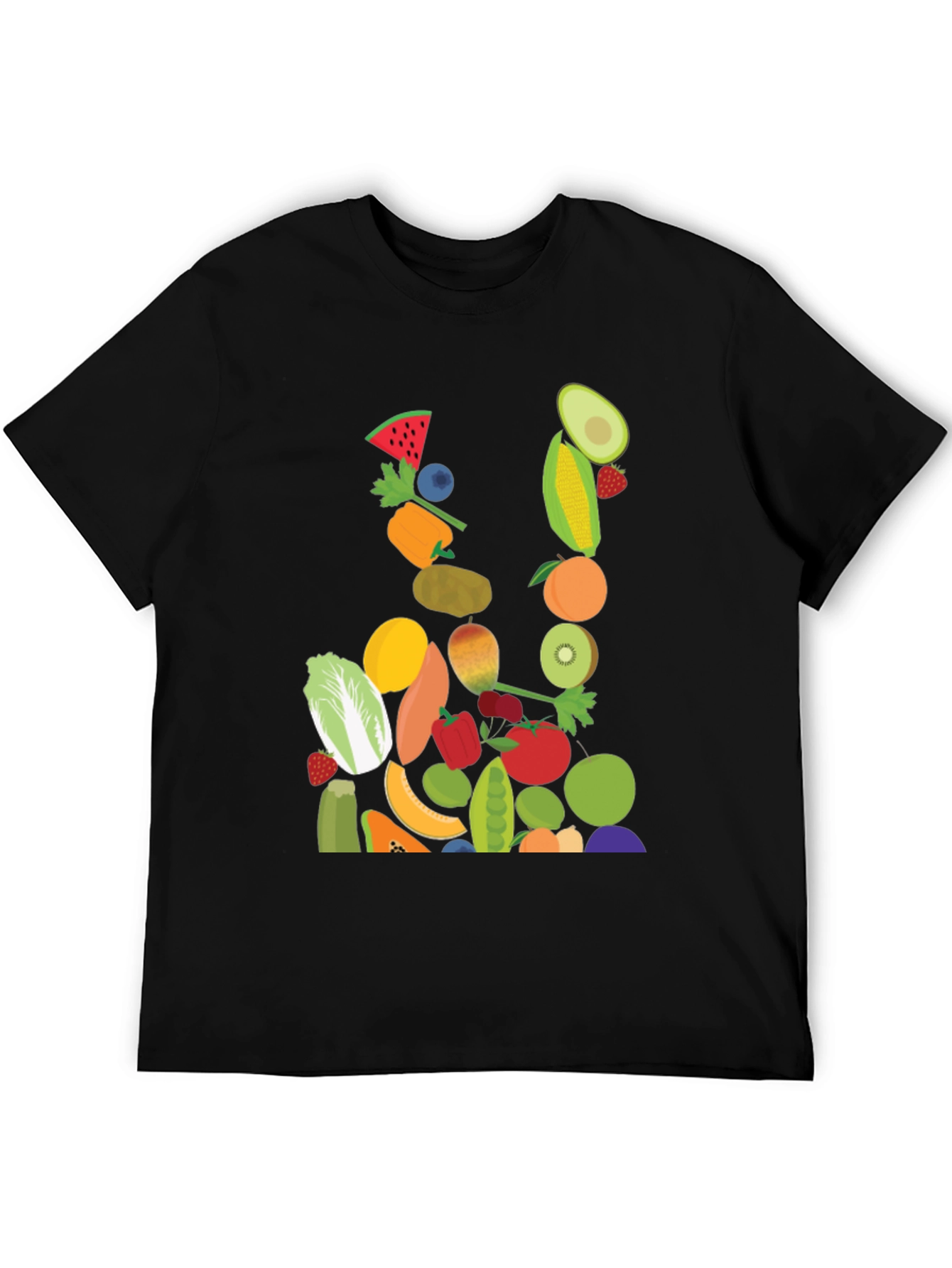 Fruit & Veggie Print Black T-Shirt
