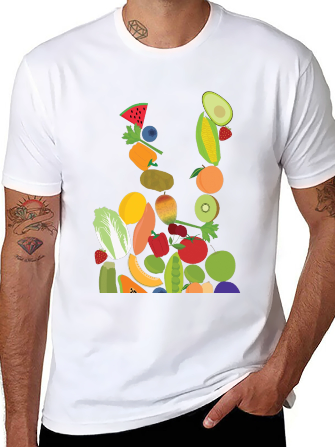 Fruit & Veggie Print Black T-Shirt