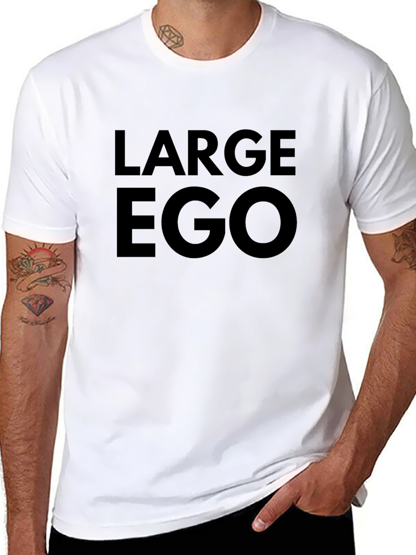 Mens Large Ego Graphic Print Black T-Shirt