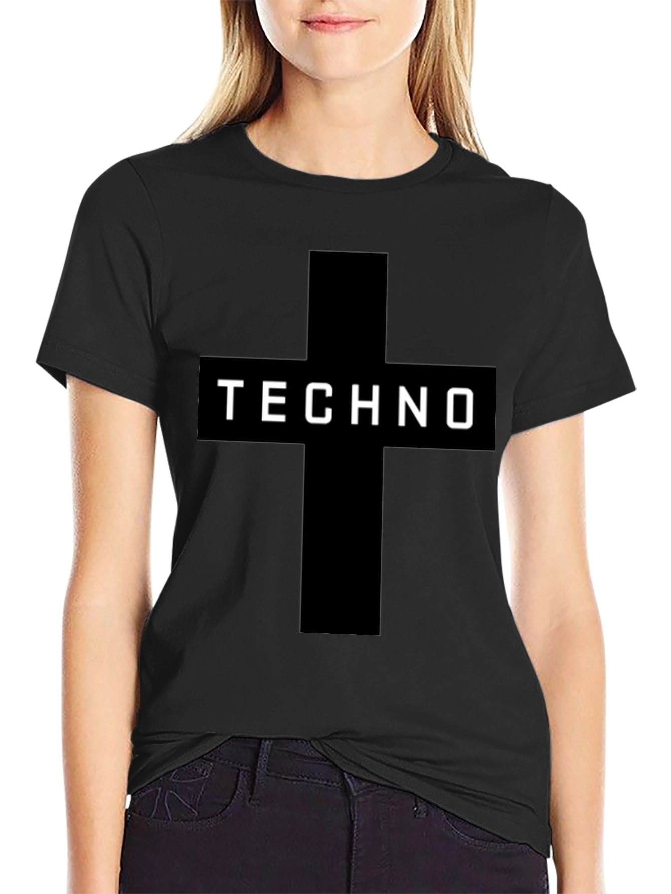 Techno Cross Graphic Black T-Shirt