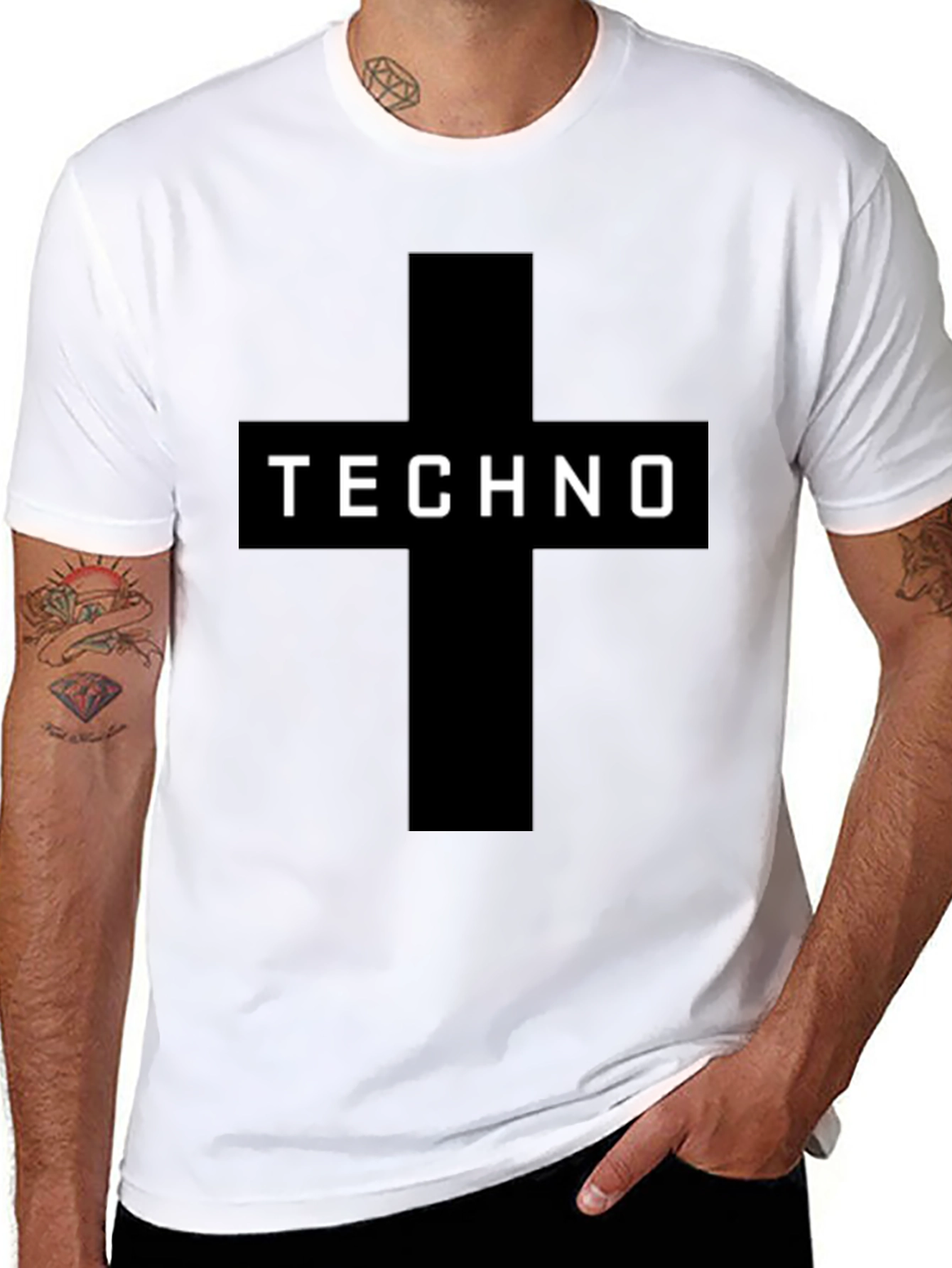 Techno Cross Graphic Black T-Shirt