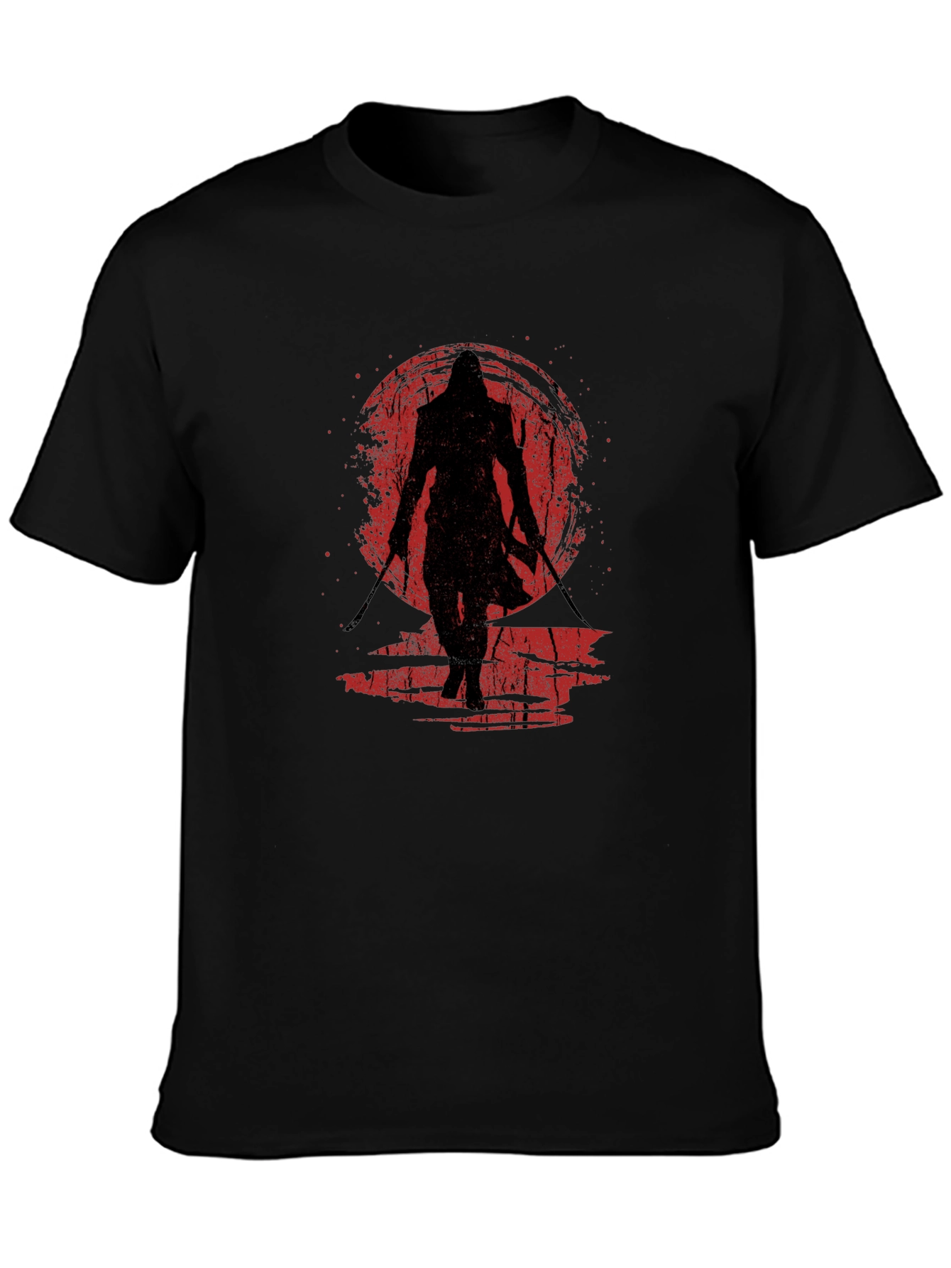 Samurai Sunset Graphic Tee - Black Cotton