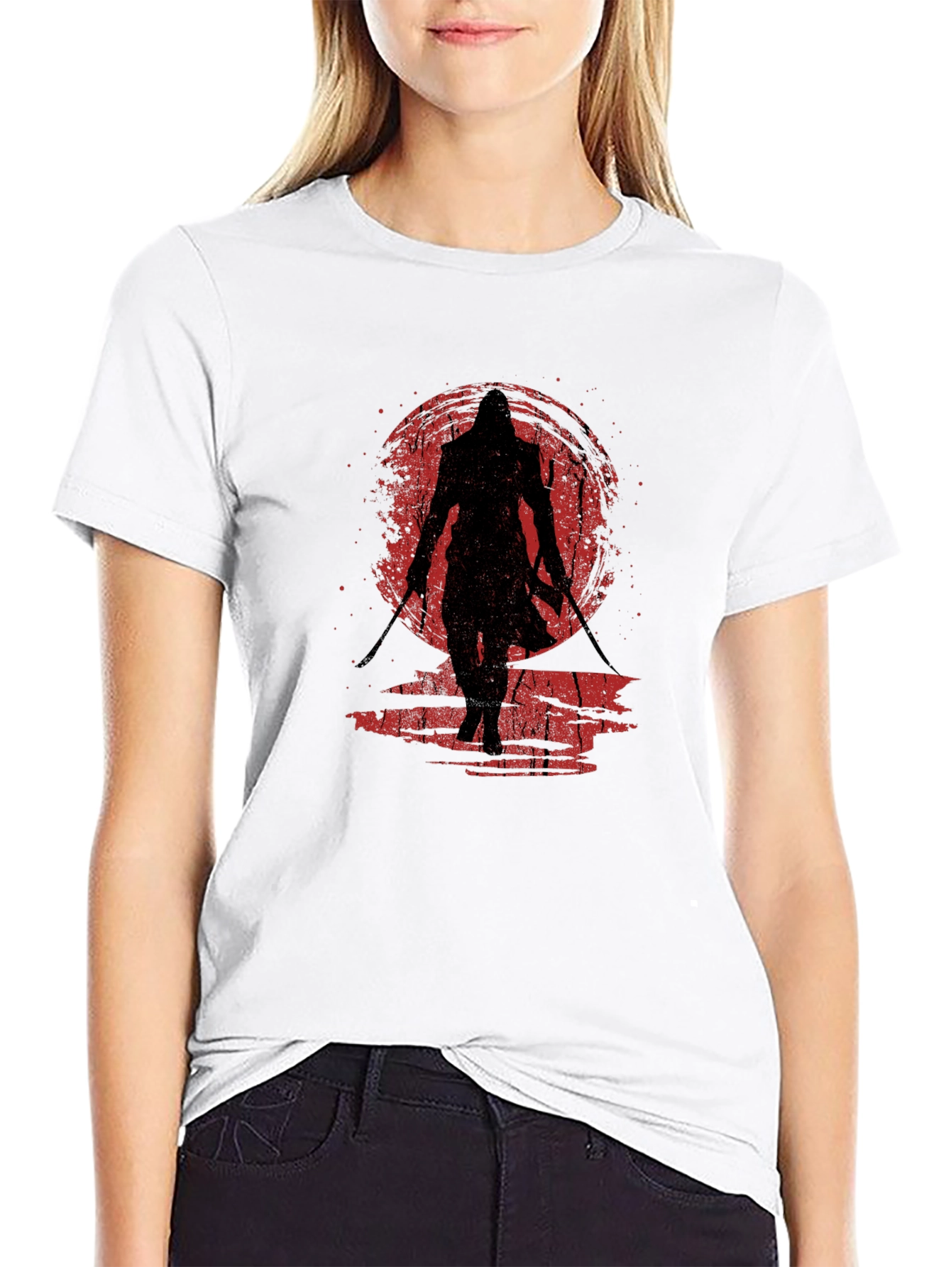 Samurai Sunset Graphic Tee - Black Cotton