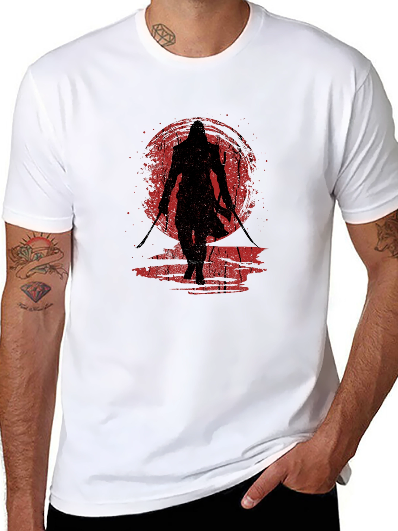 Samurai Sunset Graphic Tee - Black Cotton