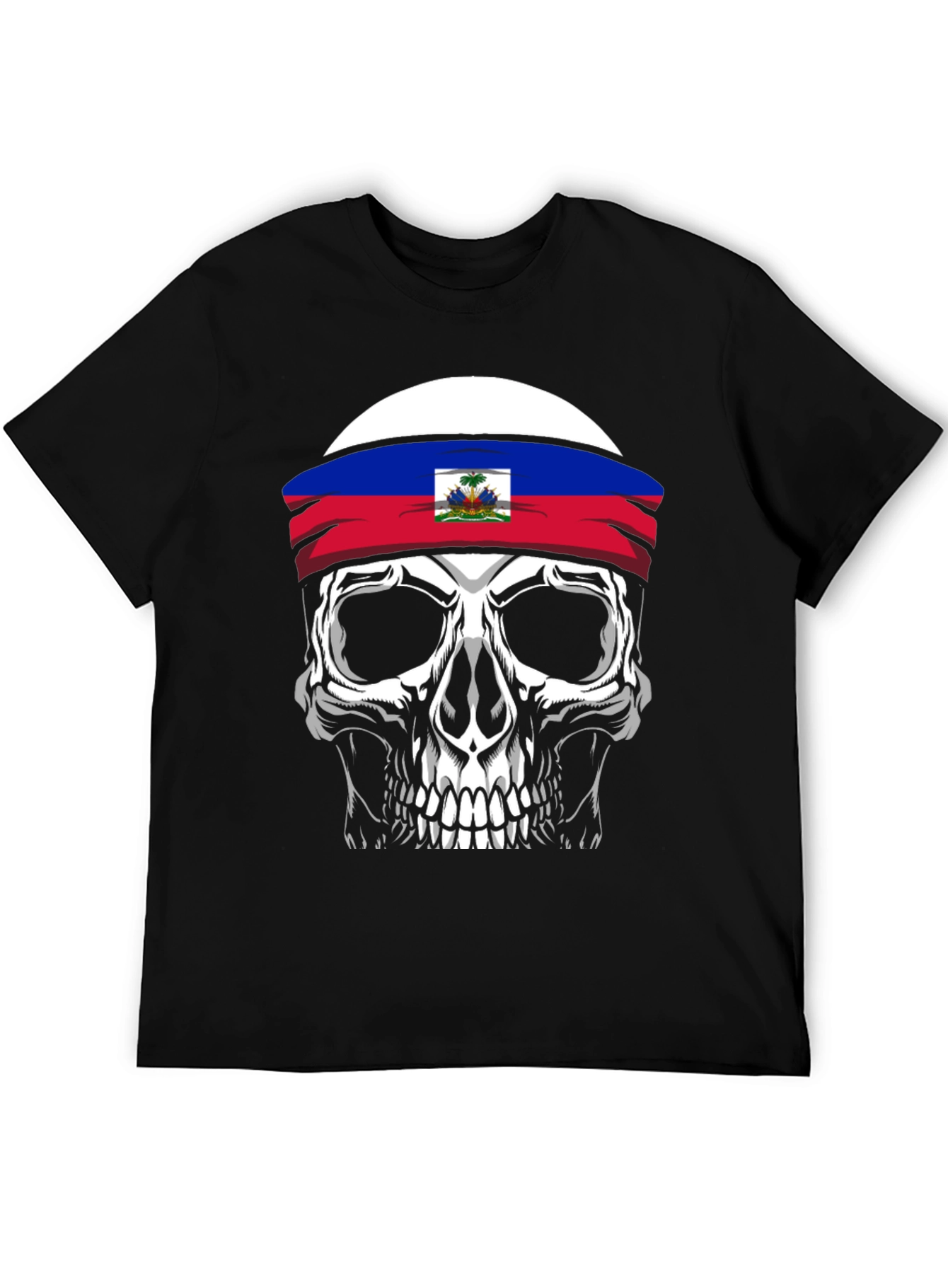 Haiti Flag Skull Graphic Tee - Mens Black T-Shirt