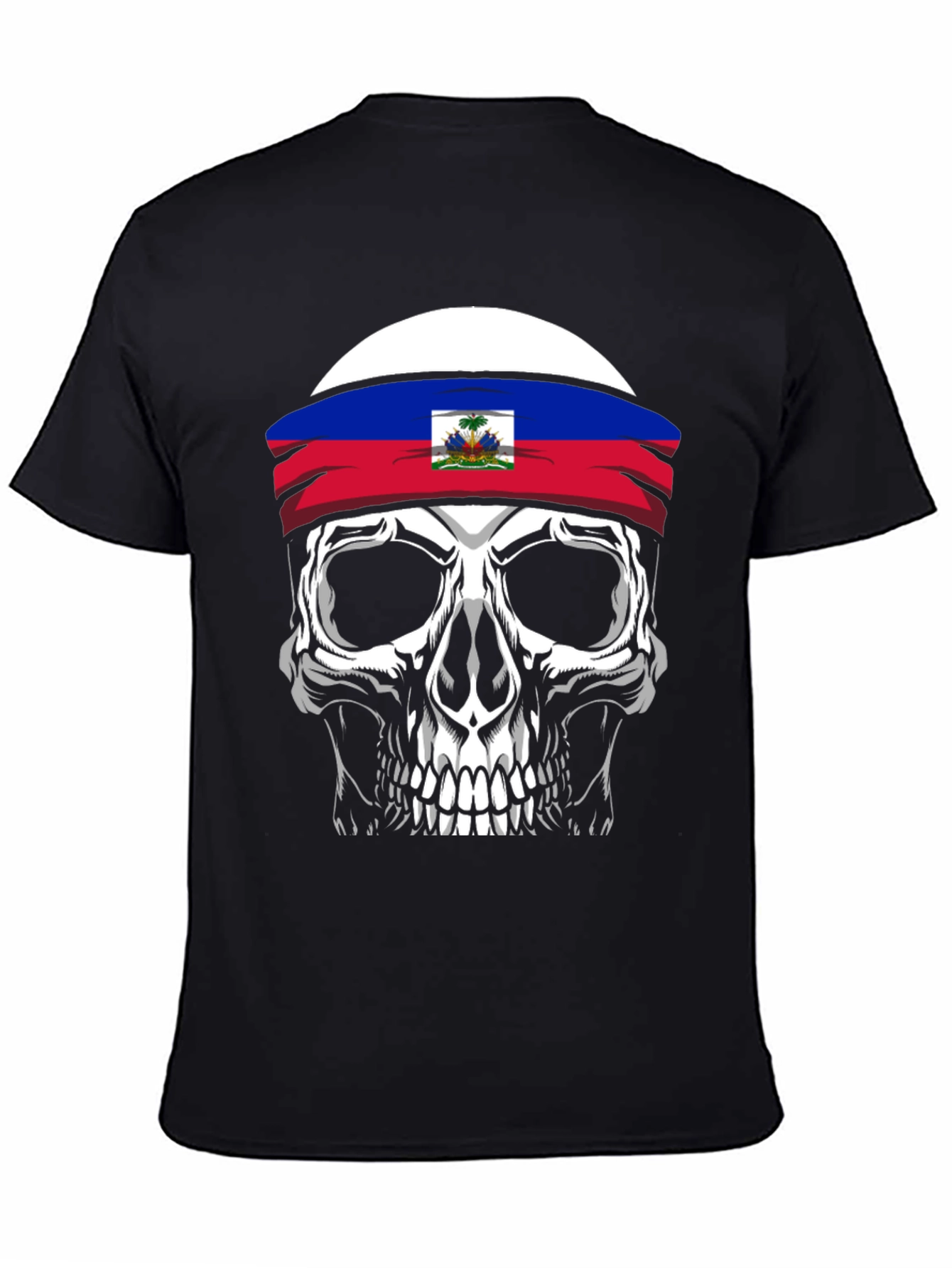 Haiti Flag Skull Graphic Tee - Mens Black T-Shirt