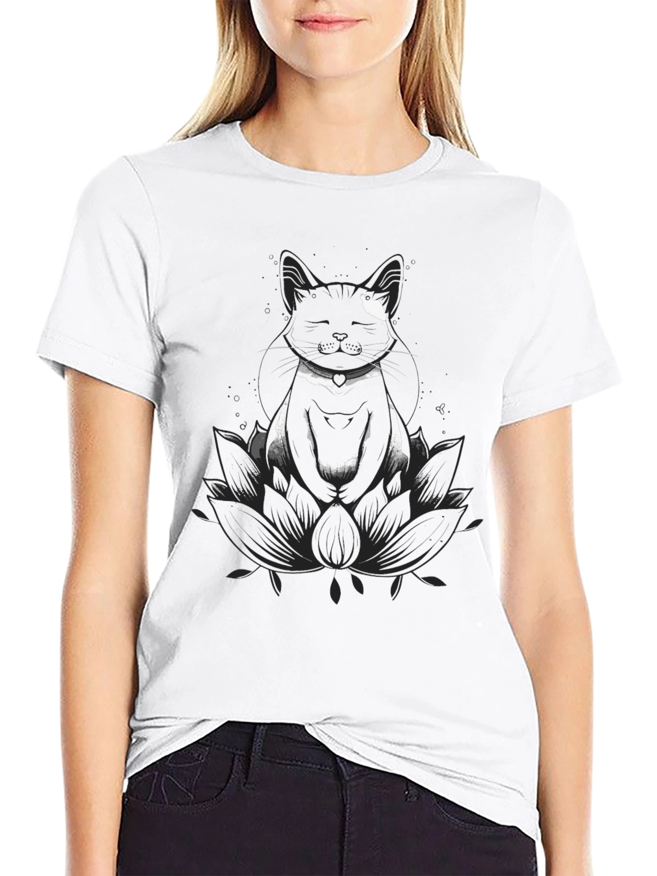 Meditating Cat Lotus Flower Graphic T-Shirt