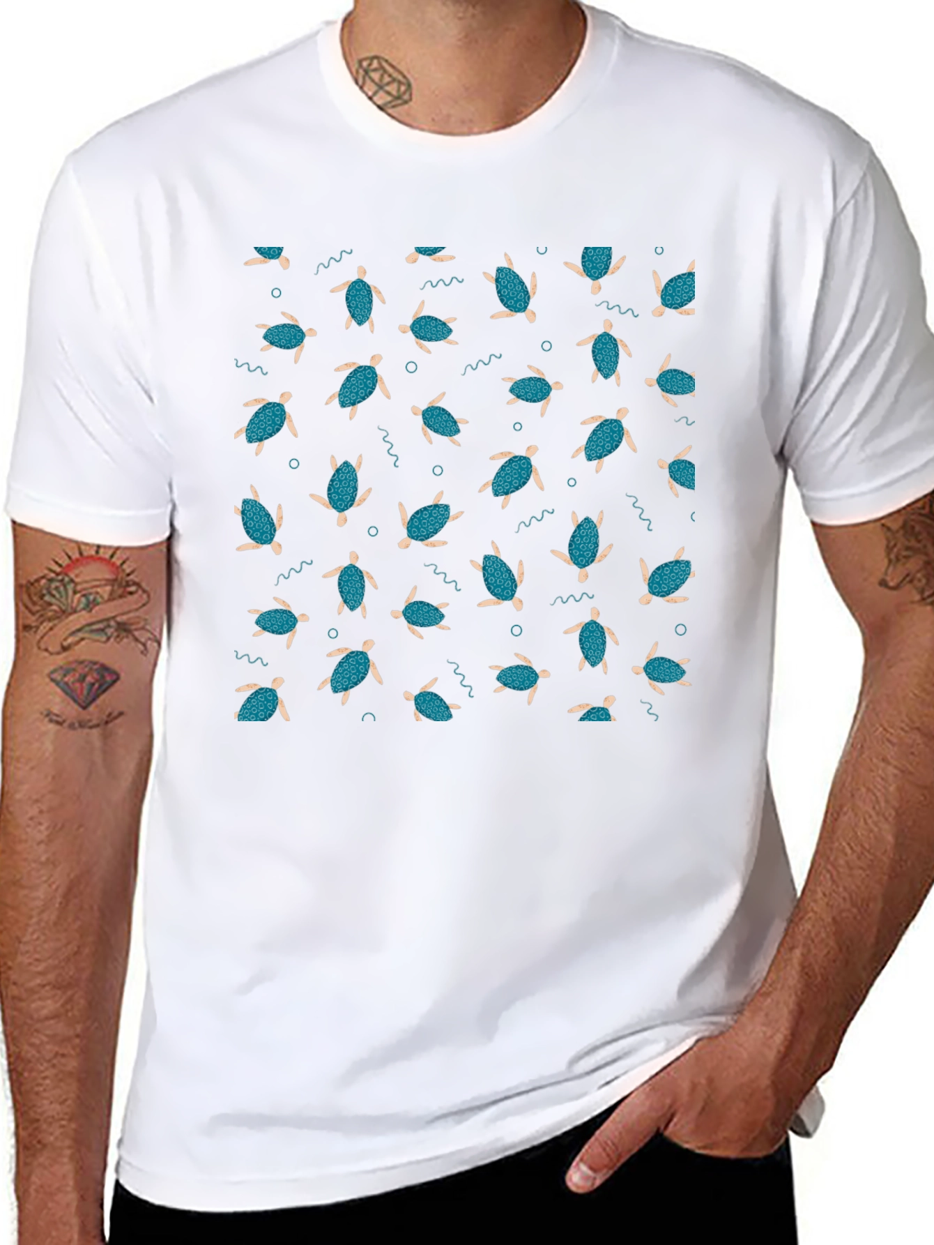 Turtle Pattern Black T-Shirt