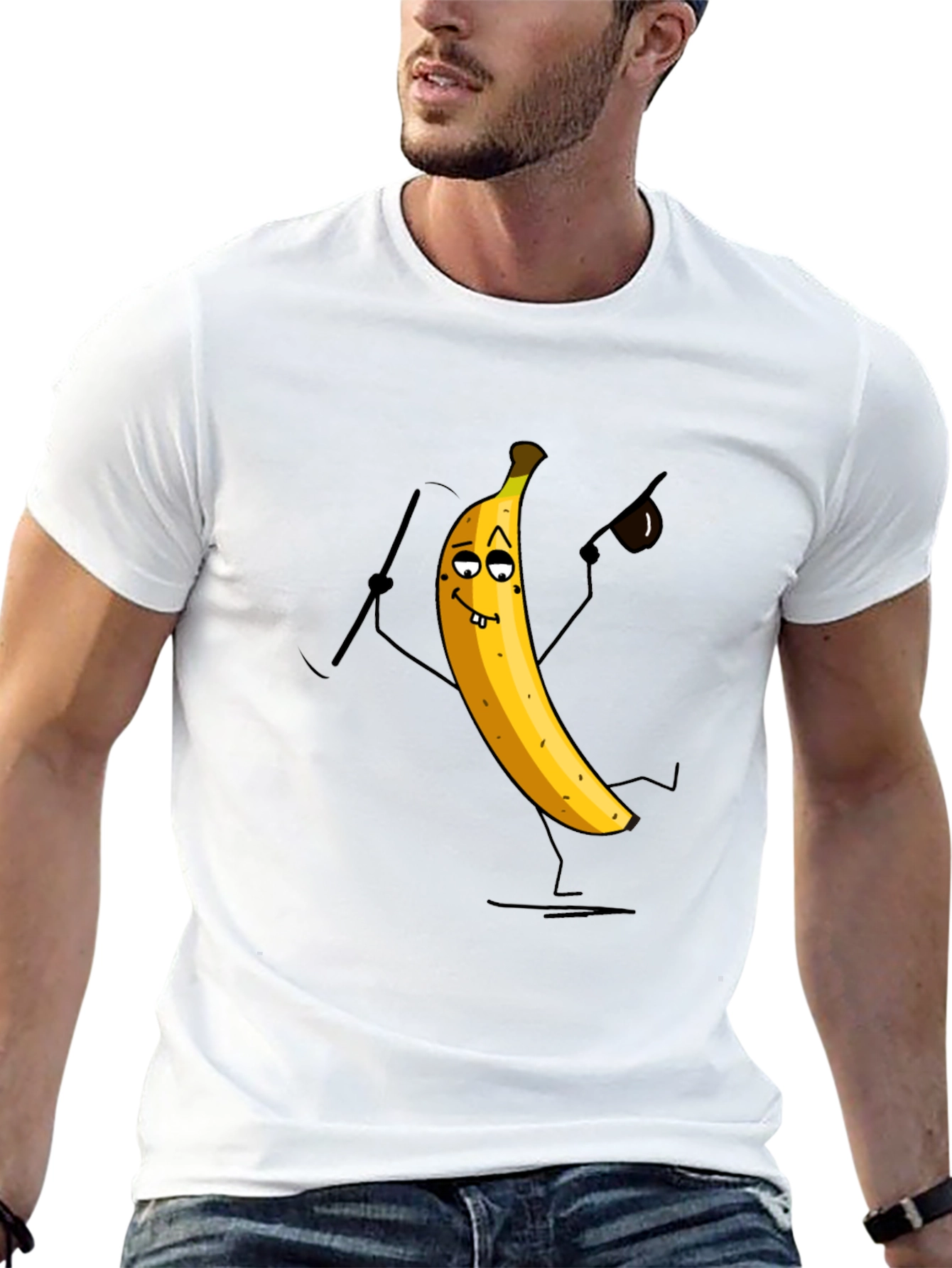 Funny Banana Cartoon Mens Black T-Shirt