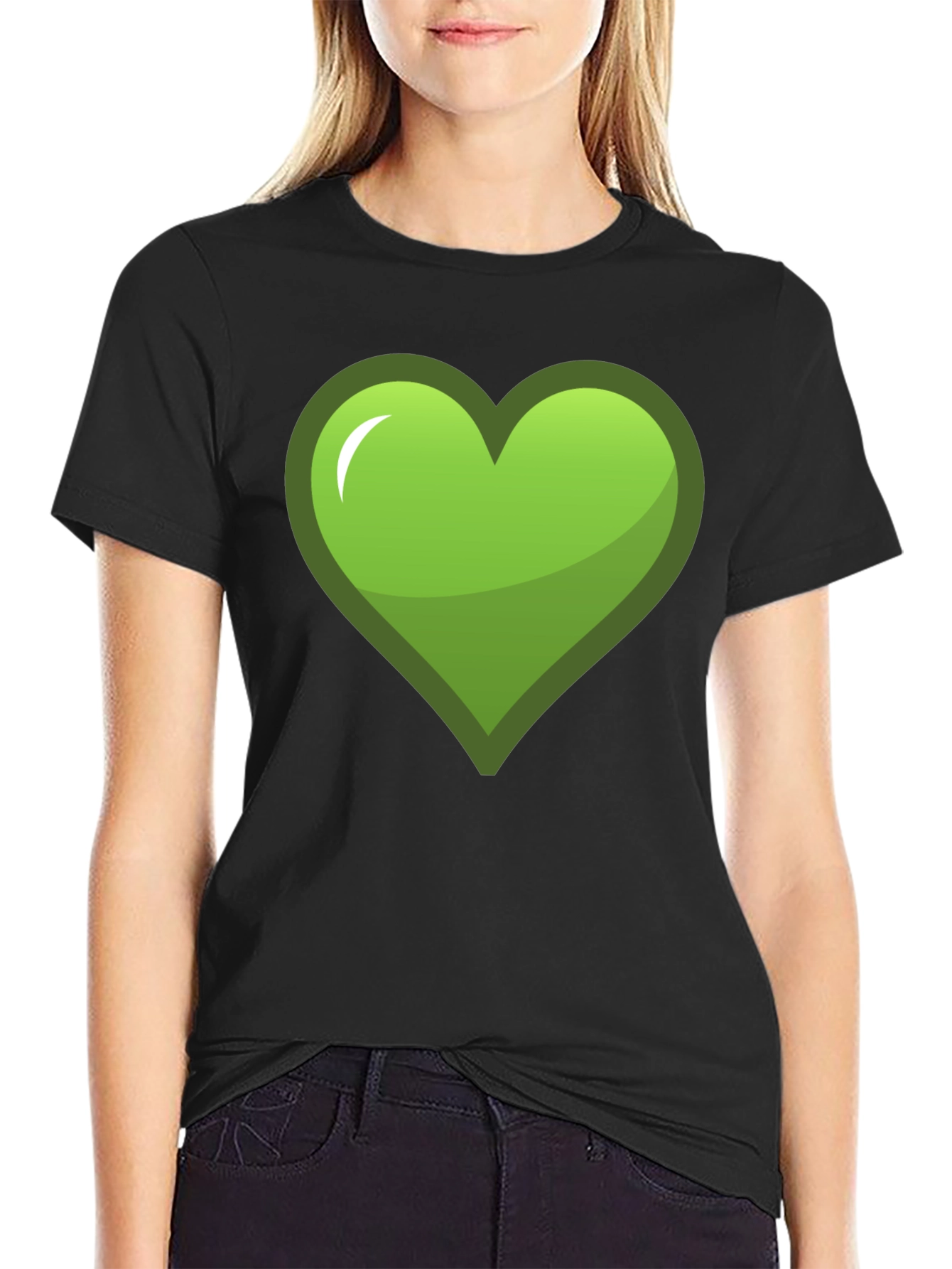 Green Heart Graphic Black T-Shirt