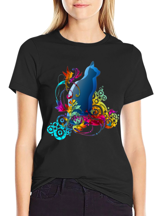 Abstract Cat Graphic Tee - Mens Black T-Shirt