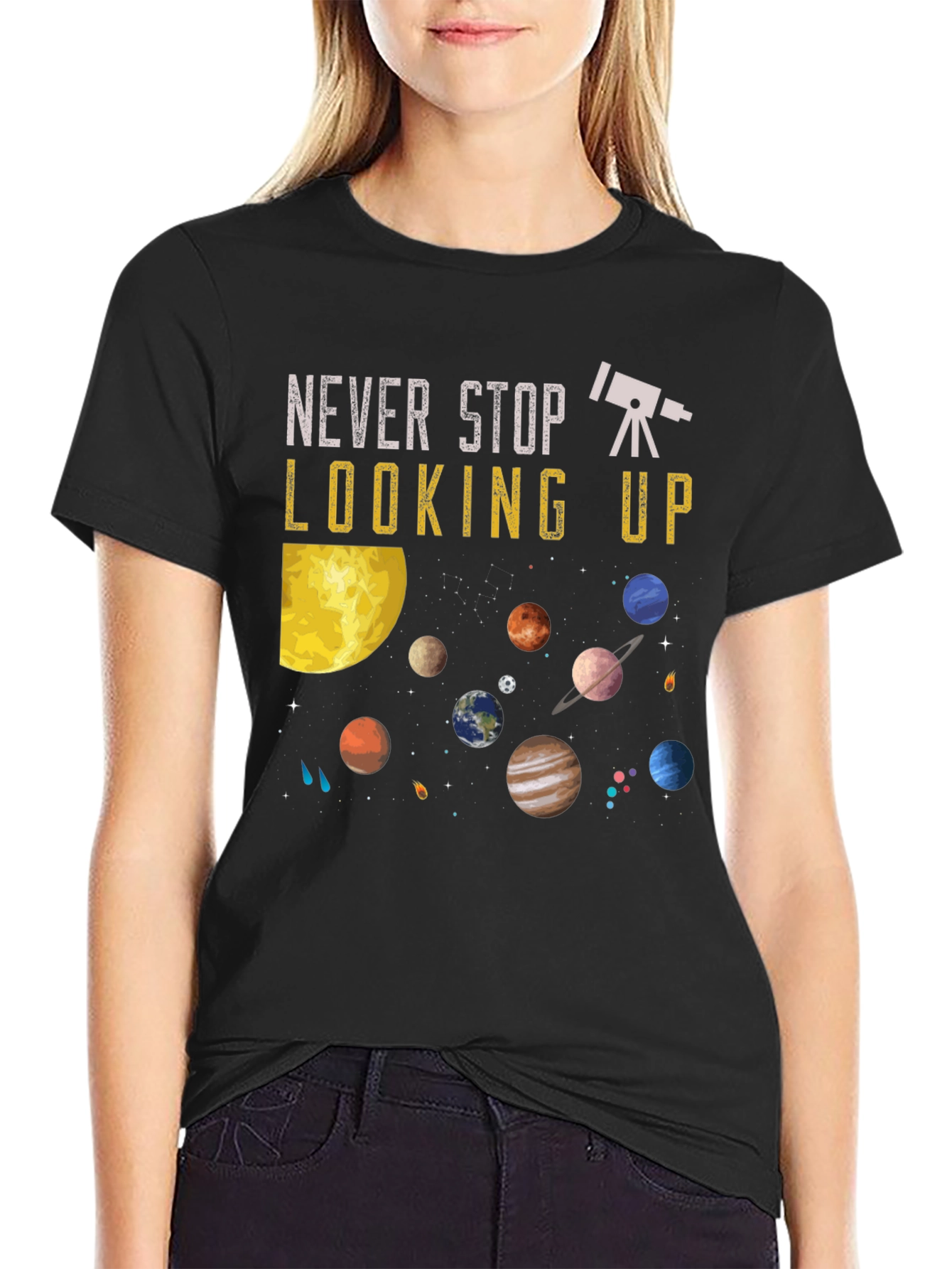 Never Stop Looking Up T-Shirt - Astronomy Planets Design