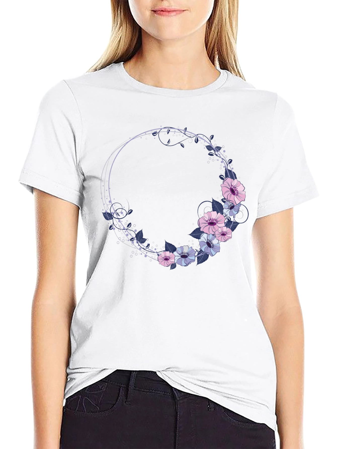 Floral Wreath Graphic T-Shirt - Stylish Comfort