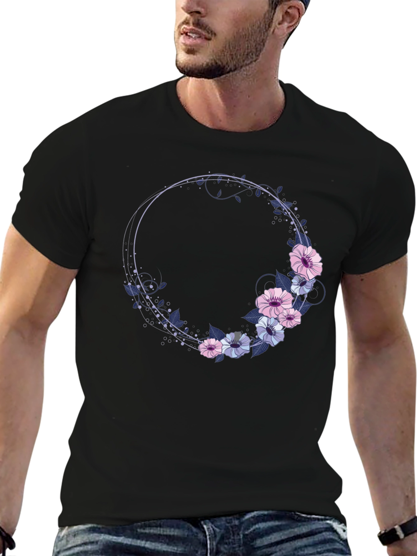 Floral Wreath Graphic T-Shirt - Stylish Comfort