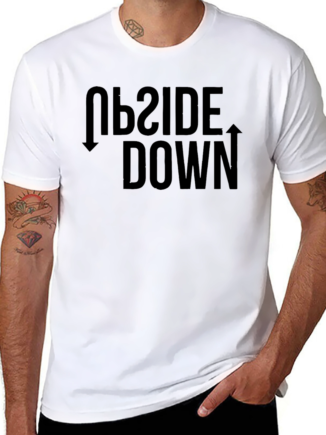 Upside Down Graphic Tee - Black Cotton T-Shirt