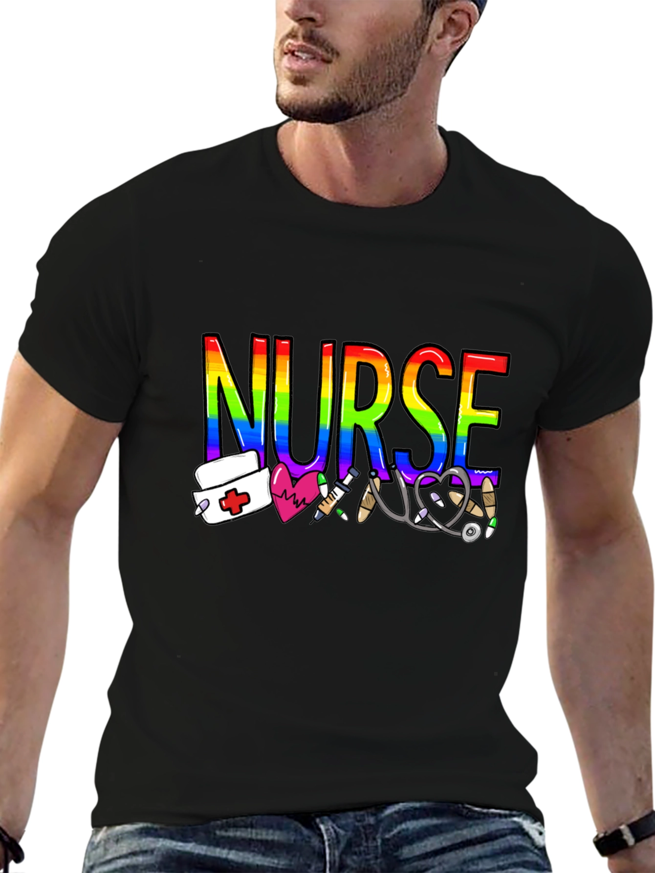 Rainbow Nurse Graphic T-Shirt - Medical Pride Tee