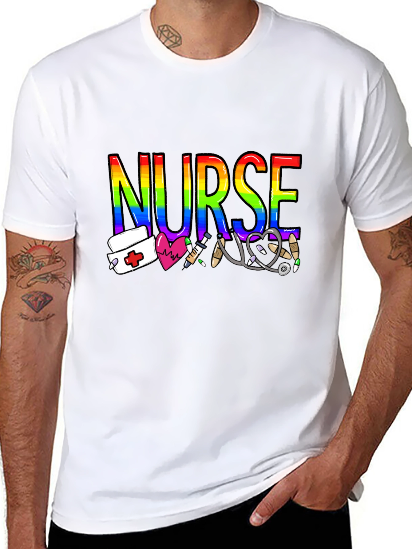 Rainbow Nurse Graphic T-Shirt - Medical Pride Tee
