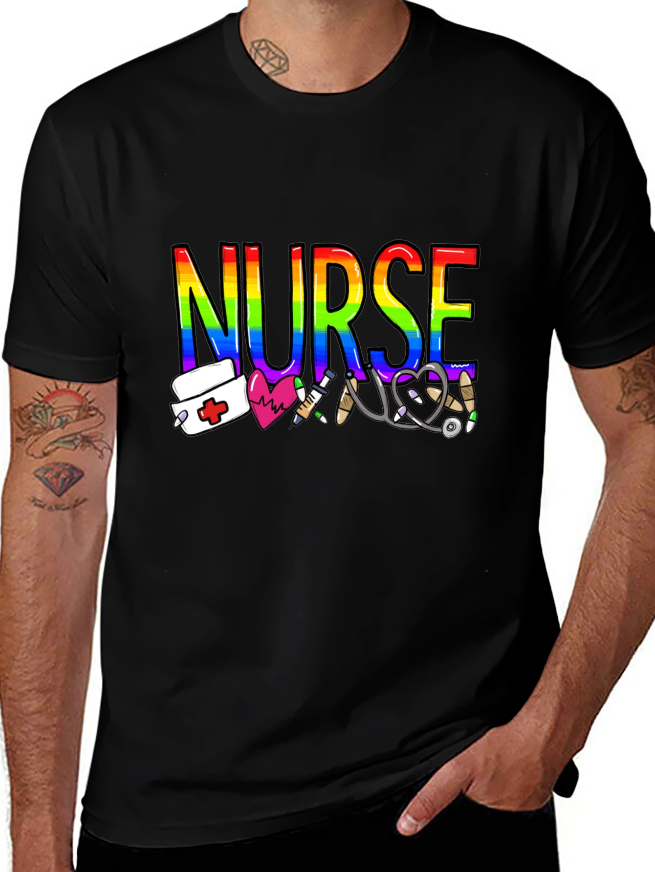 Rainbow Nurse Graphic T-Shirt - Medical Pride Tee