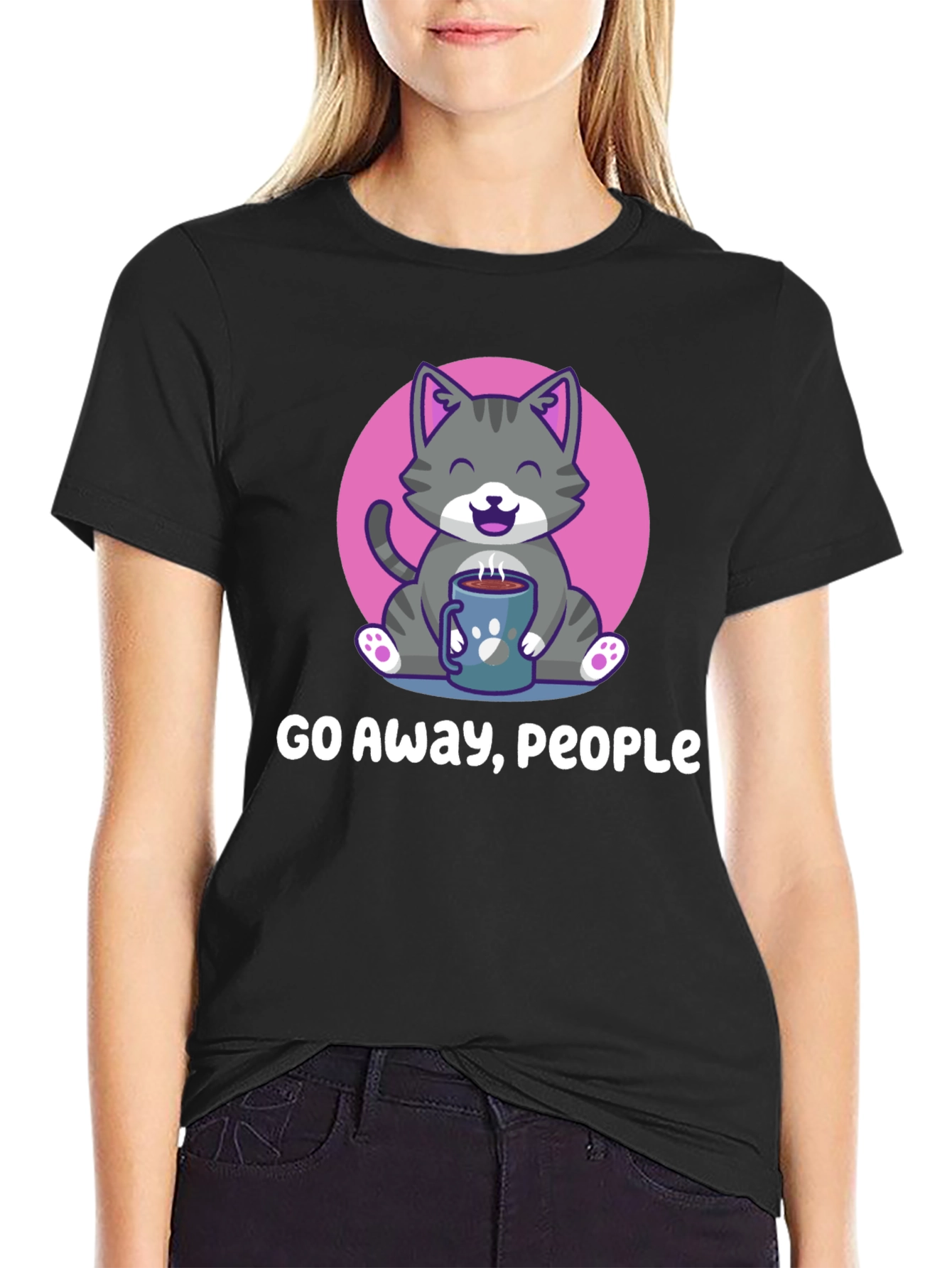 Go Away People Cat Graphic Tee