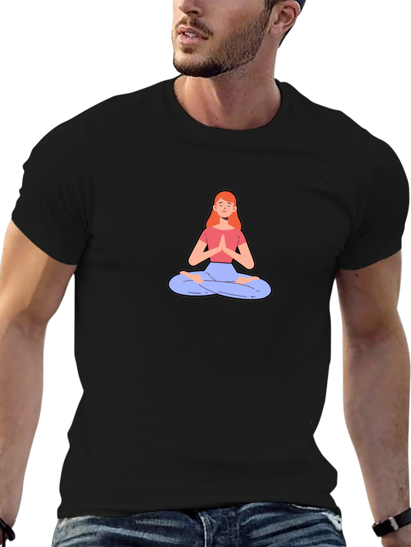 Yoga Meditation Graphic Tee - Black Cotton T-Shirt