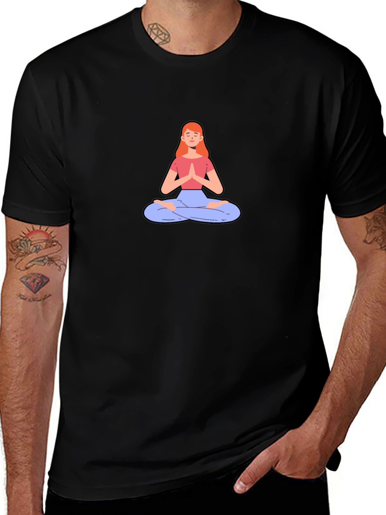 Yoga Meditation Graphic Tee - Black Cotton T-Shirt