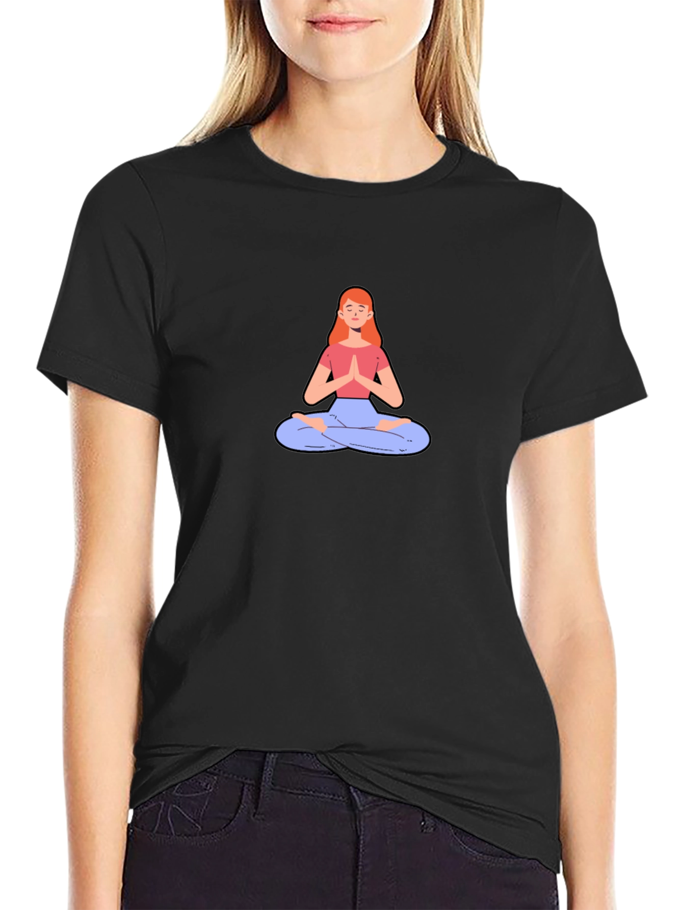 Yoga Meditation Graphic Tee - Black Cotton T-Shirt