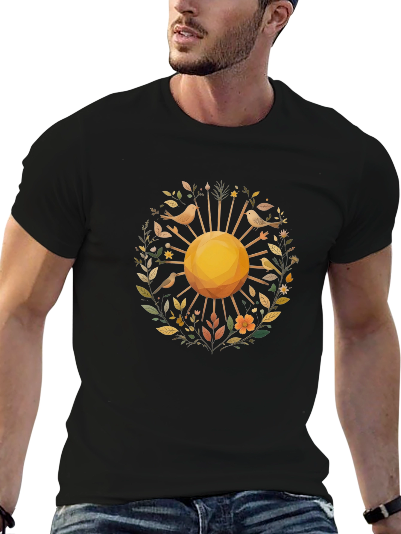 Nature Sun Graphic Black T-Shirt