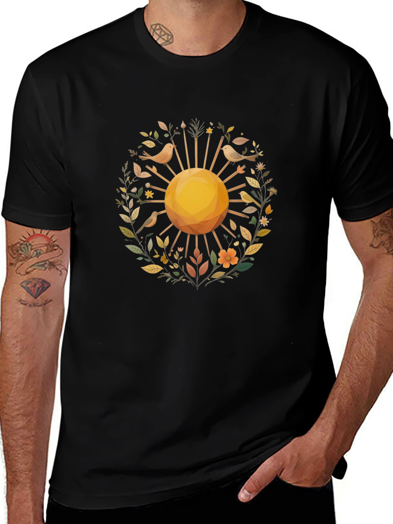 Nature Sun Graphic Black T-Shirt