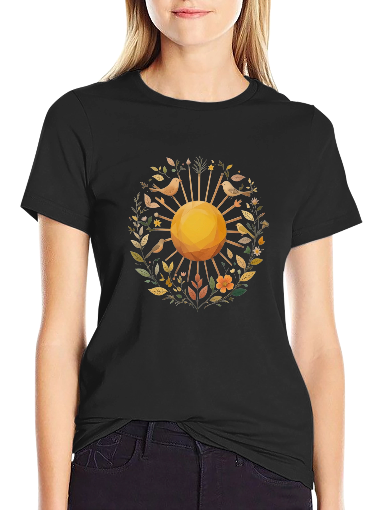 Nature Sun Graphic Black T-Shirt