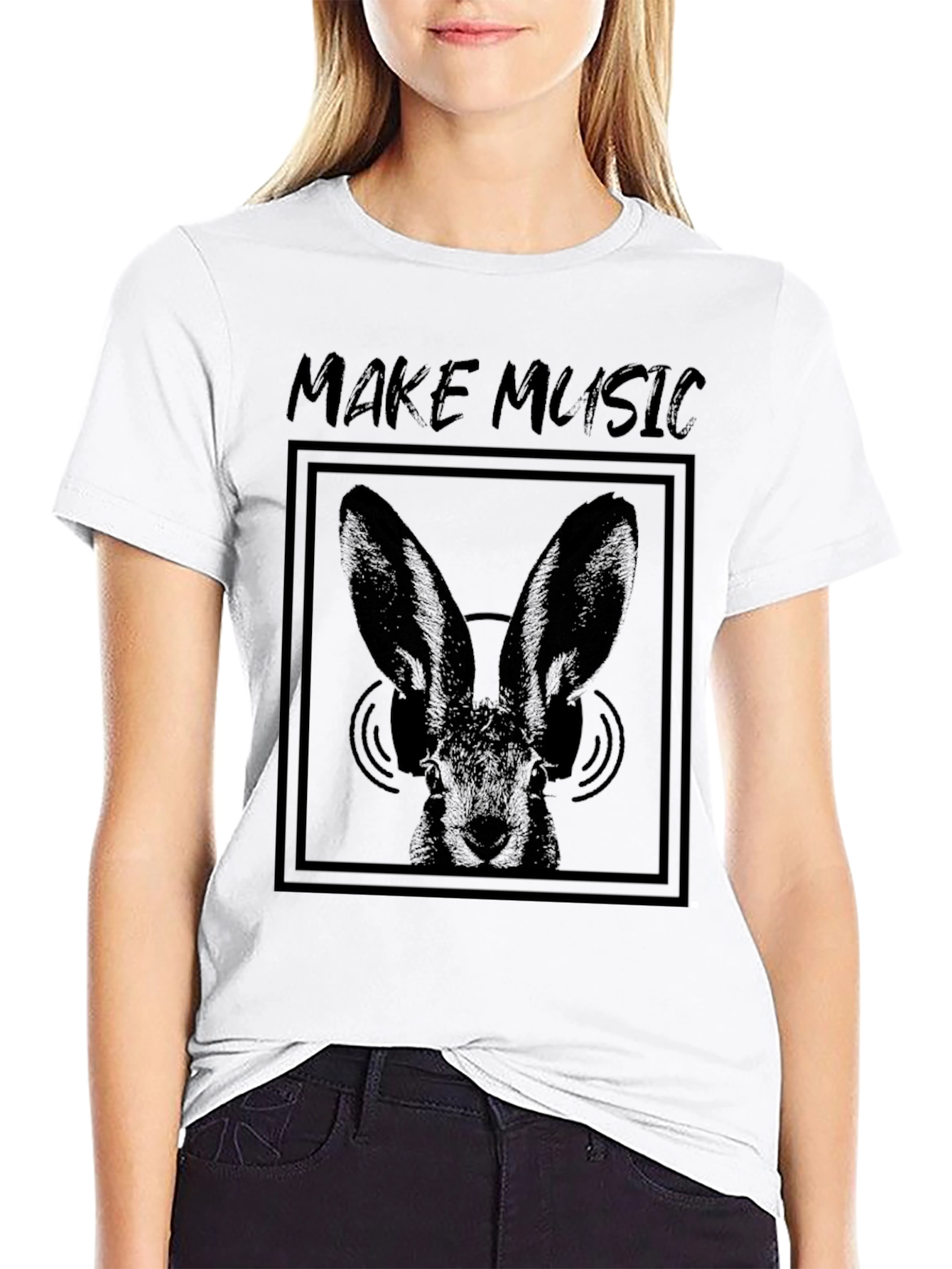 Make Music Bunny Graphic Tee - Black