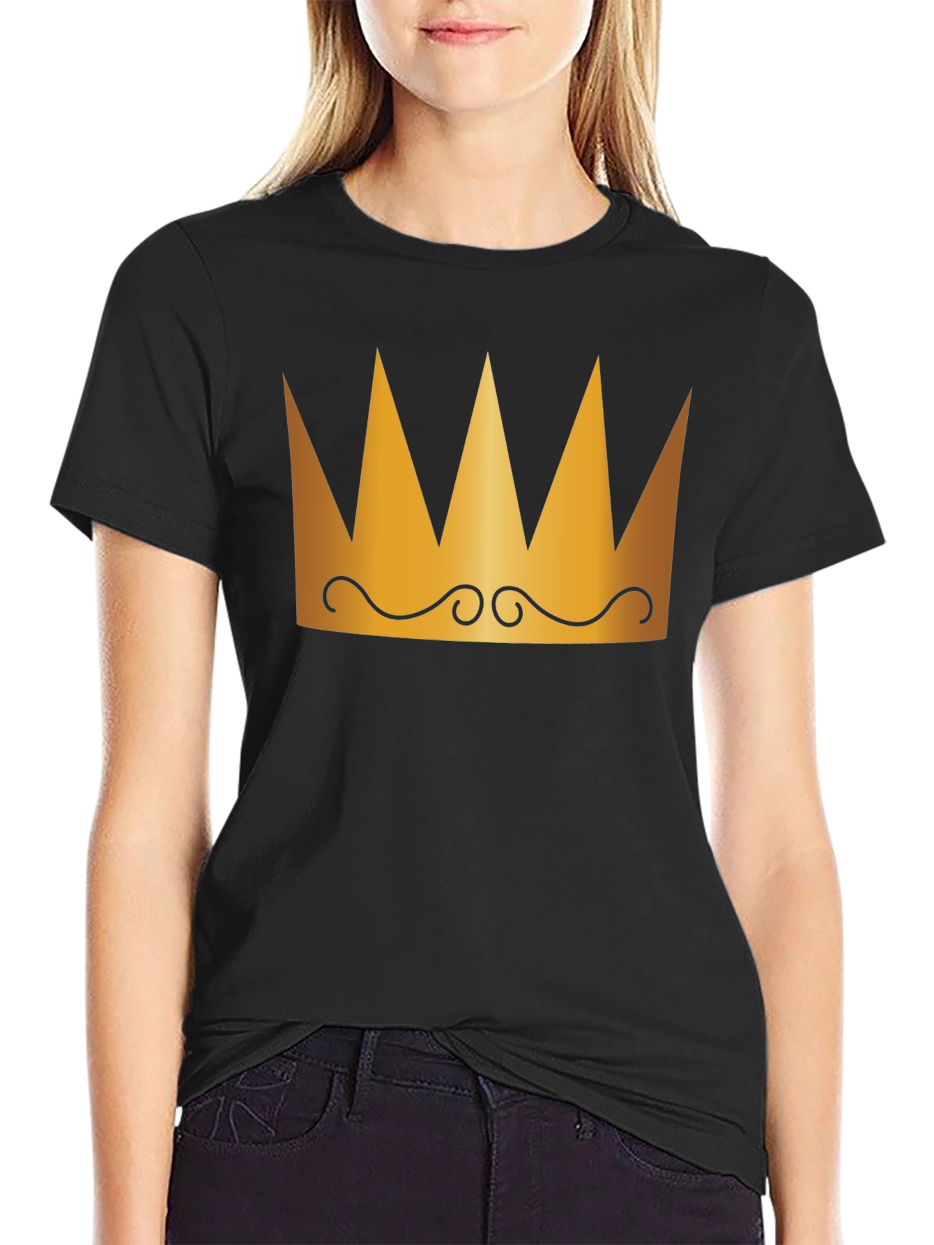 Crown Graphic Tee - Black Cotton T-Shirt